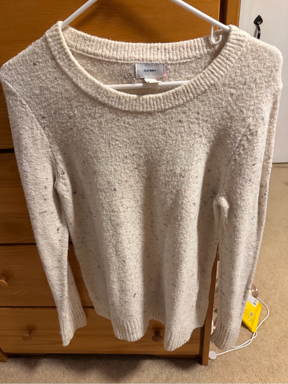 Old Navy Cream Speckled Crewneck Pullover